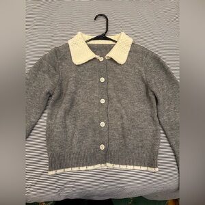 Cider Gray Cardigan with Cream Collar